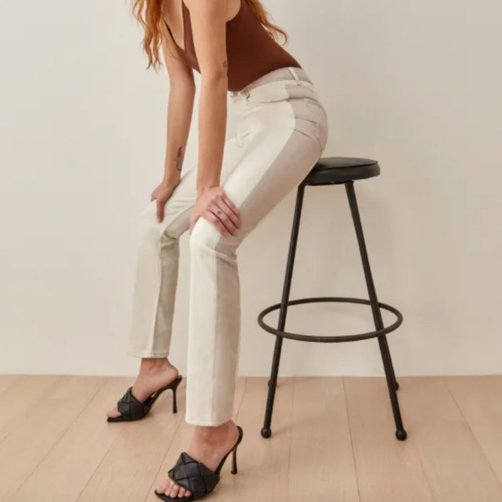 NWT Reformation Cynthia Tonal Reworked High Rise Straight Jeans